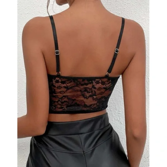 Boho black lace corset crop top - Picture 3 of 6